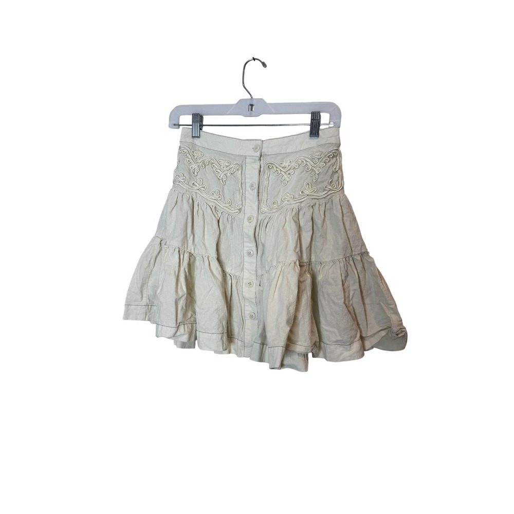 Free People Skirt Womens 0 White Cotton Peasant Embroidered Tiered Ruffle Mini